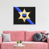 Dunne blauwe lijnvlag en -badge canvas afdruk (Insitu (Woonkamer))