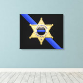 Dunne blauwe lijnvlag en -badge canvas afdruk (Insitu (Houten vloer))