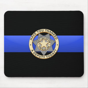 Dunne blauwe lijnvlag en -badge muismat