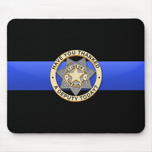 Dunne blauwe lijnvlag en -badge muismat (Voorkant)