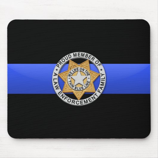 Dunne blauwe lijnvlag en -badge muismat (Voorkant)