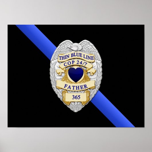 Dunne blauwe lijnvlag en -badge poster (Voorkant)