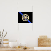 Dunne blauwe lijnvlag en -badge poster (Keuken)