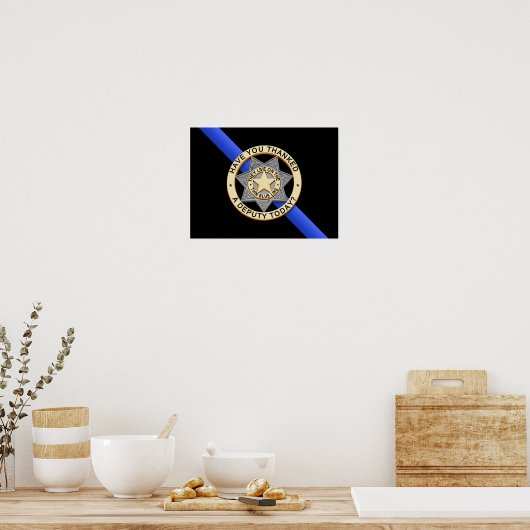 Dunne blauwe lijnvlag en -badge poster (Keuken)