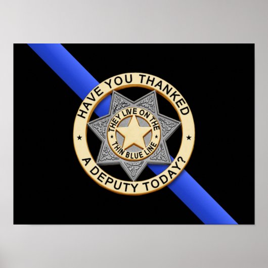 Dunne blauwe lijnvlag en -badge poster (Voorkant)