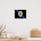 Dunne blauwe lijnvlag en -badge poster (Keuken)