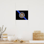 Dunne blauwe lijnvlag en -badge poster (Keuken)