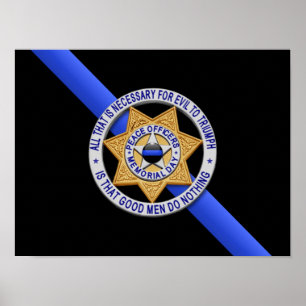 Dunne blauwe lijnvlag en -badge poster