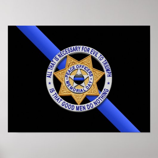 Dunne blauwe lijnvlag en -badge poster (Voorkant)