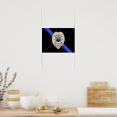 Dunne blauwe lijnvlag en -badge poster (Keuken)