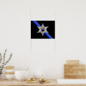 Dunne blauwe lijnvlag en -badge poster (Keuken)