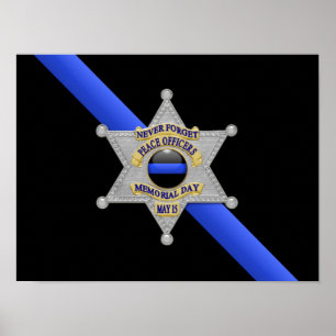 Dunne blauwe lijnvlag en -badge poster