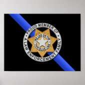 Dunne blauwe lijnvlag en -badge poster (Voorkant)