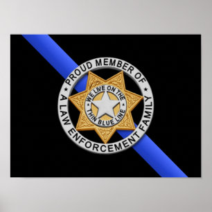 Dunne blauwe lijnvlag en -badge poster