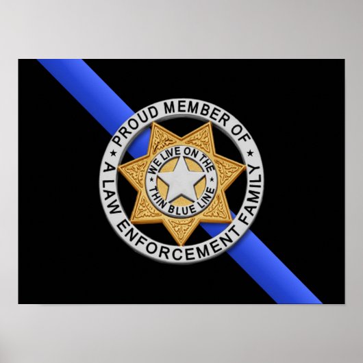 Dunne blauwe lijnvlag en -badge poster (Voorkant)