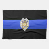 Dunne blauwe lijnvlag en -badge theedoek (Horizontaal)