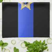 Dunne blauwe lijnvlag en -badge theedoek (Gevouwen)