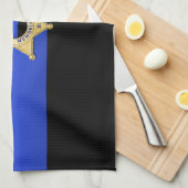 Dunne blauwe lijnvlag en -badge theedoek (Quarter Fold)