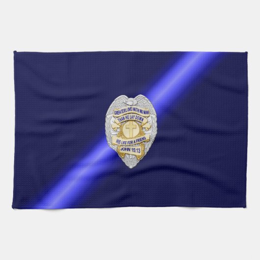 Dunne blauwe lijnvlag en -badge theedoek (Horizontaal)