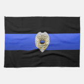 Dunne blauwe lijnvlag en -badge theedoek (Horizontaal)