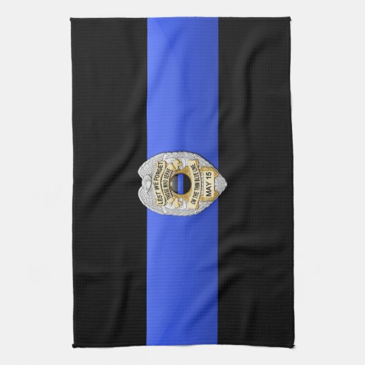 Dunne blauwe lijnvlag en -badge theedoek (Verticaal)