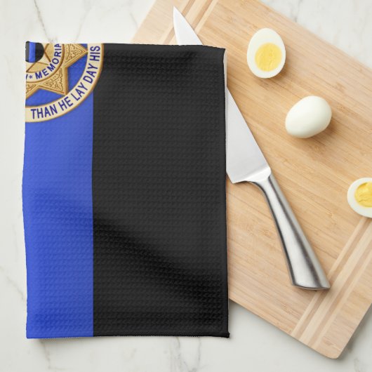 Dunne blauwe lijnvlag en -badge theedoek (Quarter Fold)