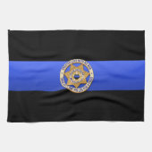 Dunne blauwe lijnvlag en -badge theedoek (Horizontaal)