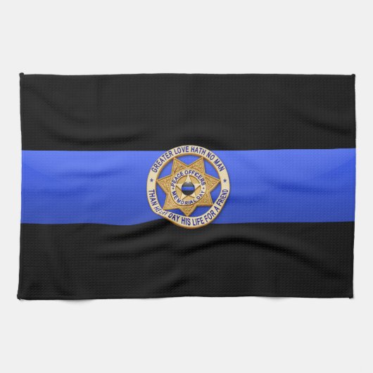 Dunne blauwe lijnvlag en -badge theedoek (Horizontaal)