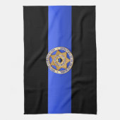 Dunne blauwe lijnvlag en -badge theedoek (Verticaal)