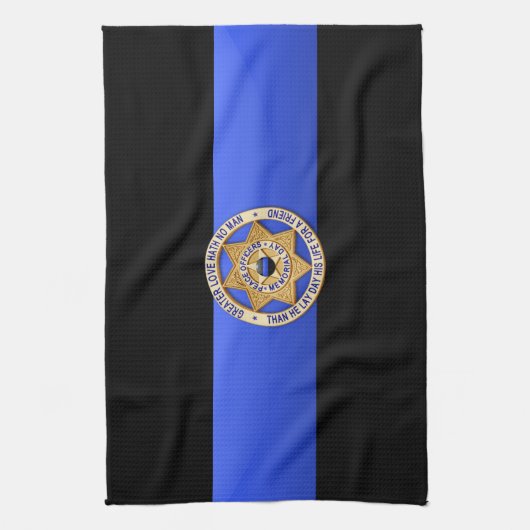 Dunne blauwe lijnvlag en -badge theedoek (Verticaal)