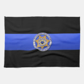 Dunne blauwe lijnvlag en -badge theedoek (Horizontaal)