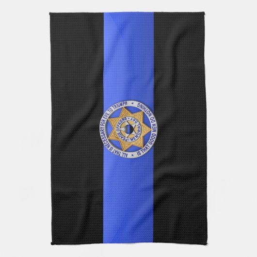 Dunne blauwe lijnvlag en -badge theedoek (Verticaal)