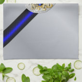 Dunne blauwe lijnvlag en -badge theedoek (Gevouwen)