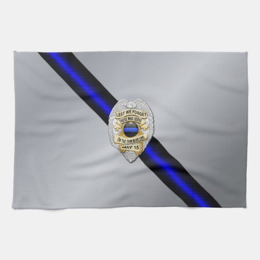 Dunne blauwe lijnvlag en -badge theedoek (Horizontaal)