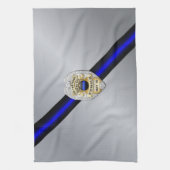 Dunne blauwe lijnvlag en -badge theedoek (Verticaal)