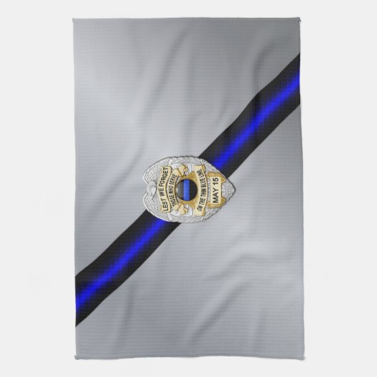 Dunne blauwe lijnvlag en -badge theedoek (Verticaal)