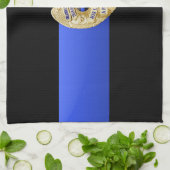 Dunne blauwe lijnvlag en -badge theedoek (Gevouwen)