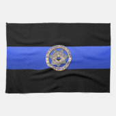 Dunne blauwe lijnvlag en -badge theedoek (Horizontaal)