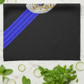 Dunne blauwe lijnvlag en -badge theedoek (Gevouwen)