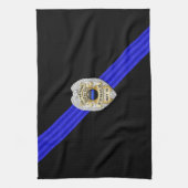 Dunne blauwe lijnvlag en -badge theedoek (Verticaal)