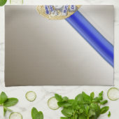 Dunne blauwe lijnvlag en -badge theedoek (Gevouwen)