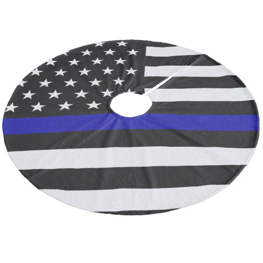 Dunne blauwe lijnvlag fleece kerstboom rok (Gekanteld)