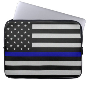 Dunne blauwe lijnvlag Hoesje laptop Sleeve