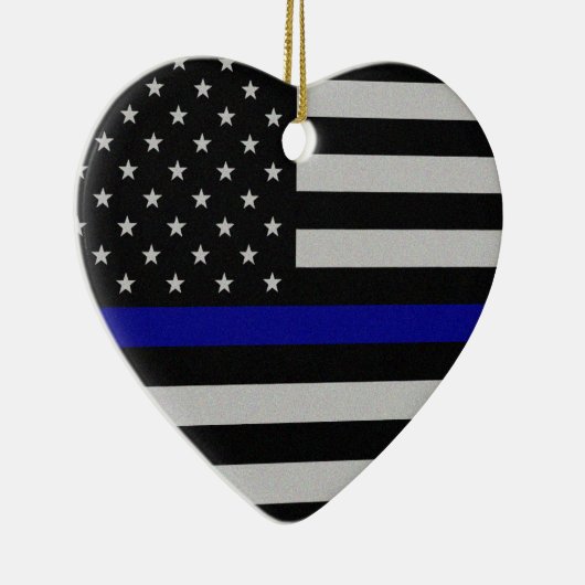 Dunne blauwe lijnvlag keramisch ornament (Rechts)