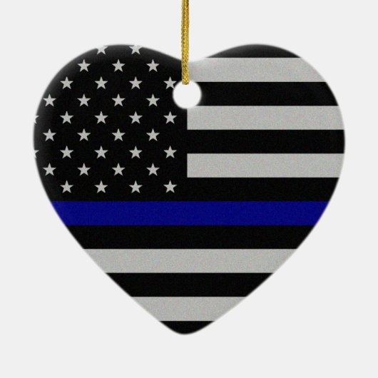 Dunne blauwe lijnvlag keramisch ornament (Achterkant)