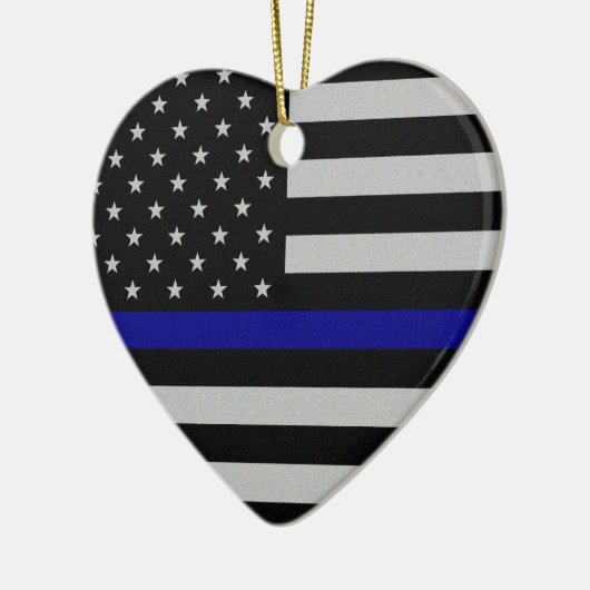 Dunne blauwe lijnvlag keramisch ornament (Links)