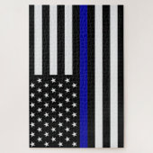 Dunne blauwe lijnvlag legpuzzel (Verticaal)