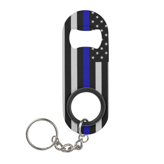 Dunne blauwe lijnvlag Mini Sleutelhanger flesopeni Flessenopener (Voorkant)