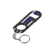Dunne blauwe lijnvlag Mini Sleutelhanger flesopeni Flessenopener (Achterkant Gekanteld)