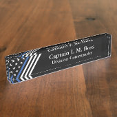 Dunne blauwe lijnvlag naambordje (Zijkant)